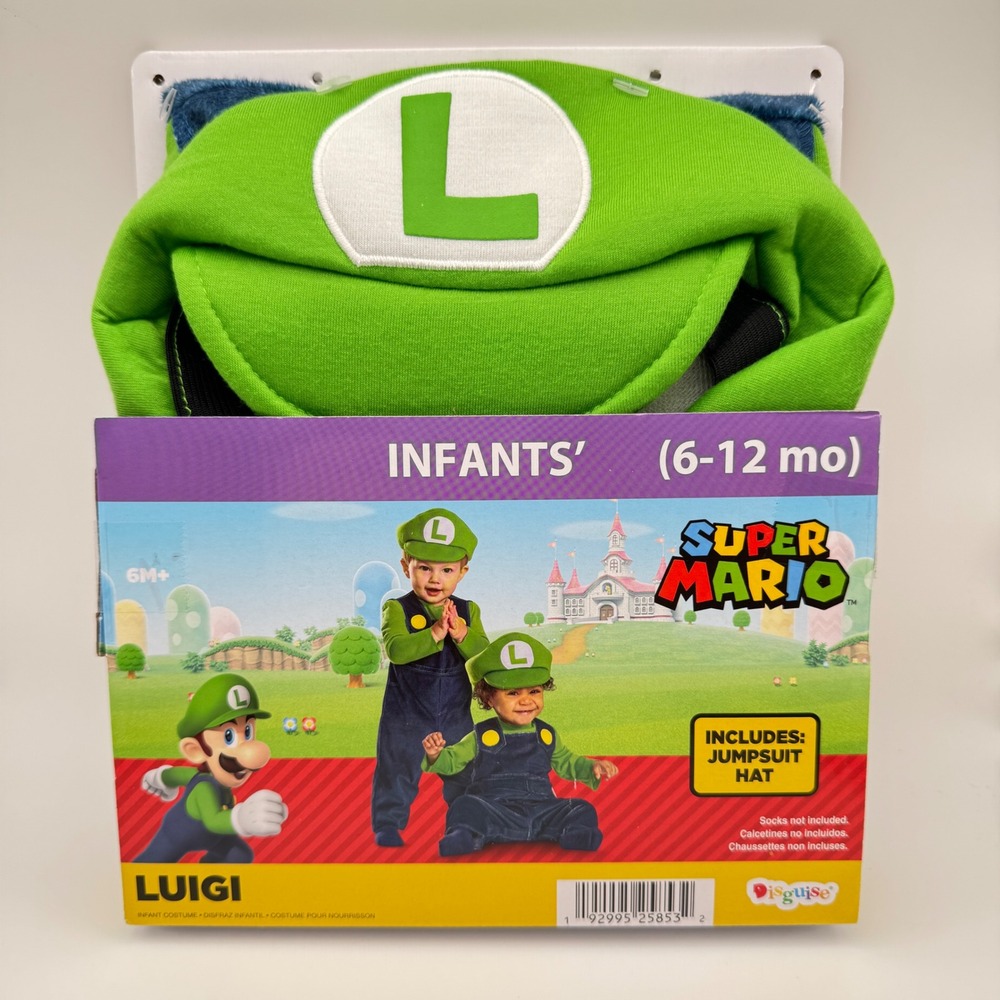 Luigi Halloween Costume Infant 6 12 Months Green Super Mario Jumpsuit Hat Baby